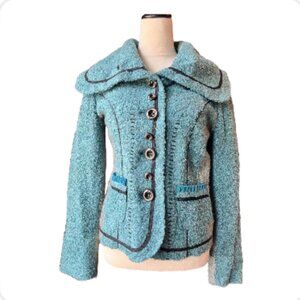 Montanaco Colorblock Boucle Jacket Sage & Teal Contrast Collar - Size S (700-6)